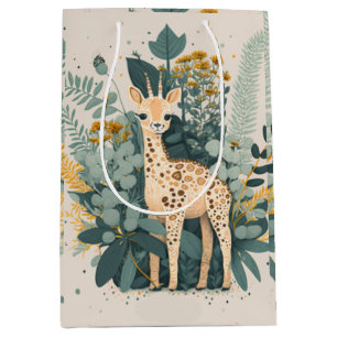 Sacola Para Presentes Média Girafa floral bonita