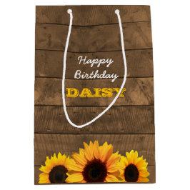 Sacola Para Presentes Média Girassóis & saco personalizado Barnwood do
