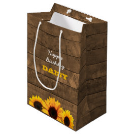 Sacola Para Presentes Média Girassóis & saco personalizado Barnwood do