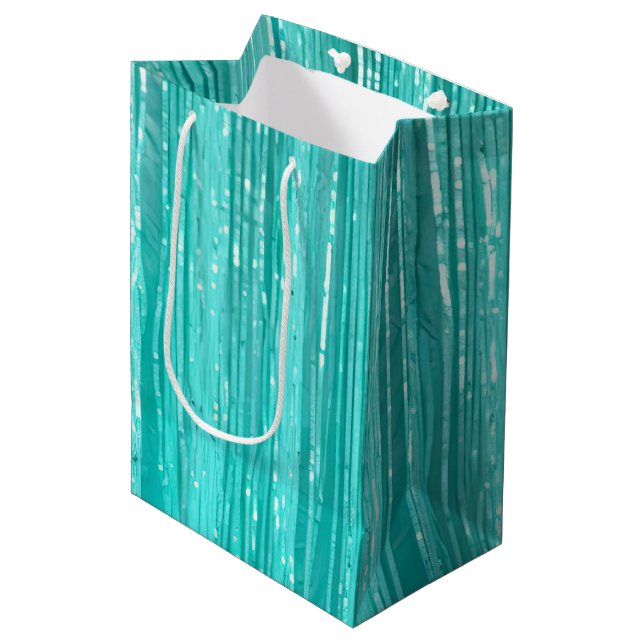 Sacola Para Presentes Média Girly Aqua Mint Glam Tinsel Stripes (Frente inclinada)