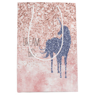 Sacola Para Presentes Média Girly Glam Blush Pink Purple Unicorn Glitter