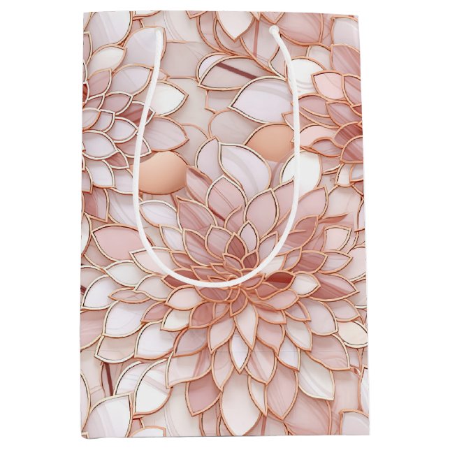 Sacola Para Presentes Média Girly Glam Rosa Rosa Dourada Floral (Frente)