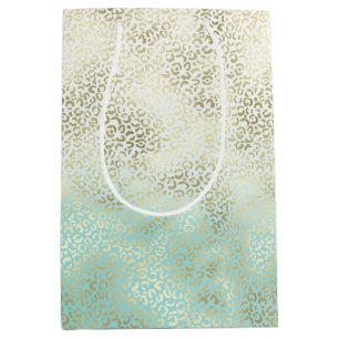 Sacola Para Presentes Média Girly Mint Watercolor Ombre Dourado Leopard Print