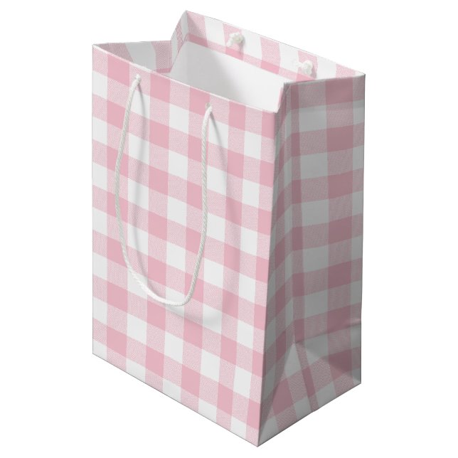 Sacola Para Presentes Média Girly Pastel Pink Gingham Xadrez (Frente inclinada)