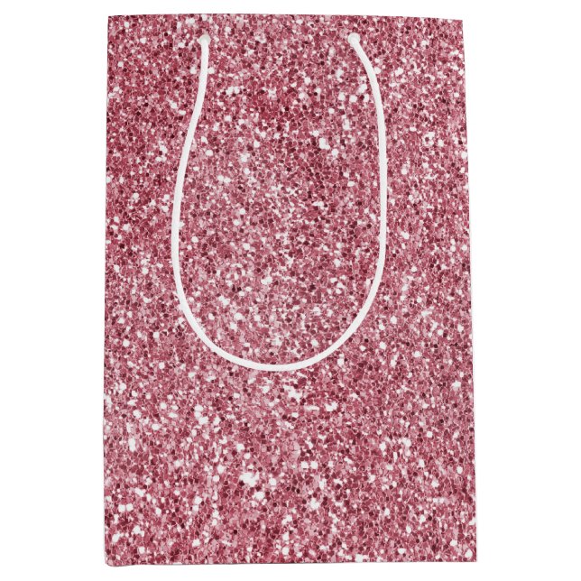 Sacola Para Presentes Média Girly Pink Rose Glitter   (Frente)