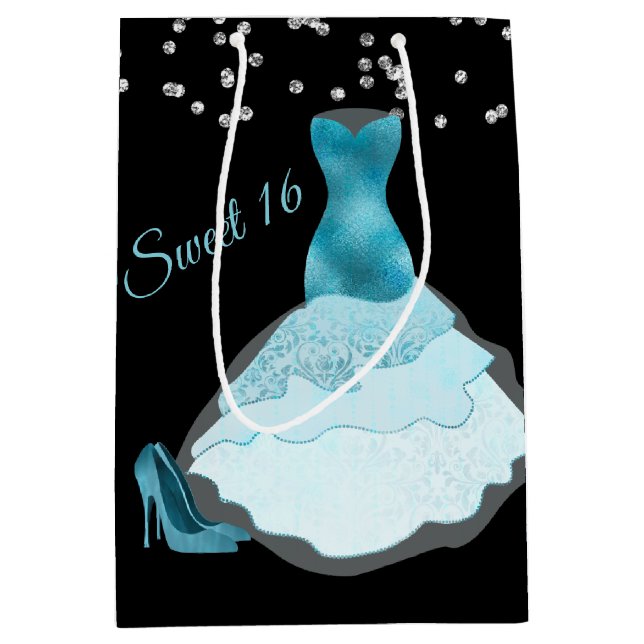 Sacola Para Presentes Média Glam Aqua Gown Sweet 16 Gift Bag (Frente)