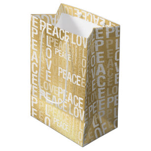 Sacola Para Presentes Média Glam Dourado Peace Love