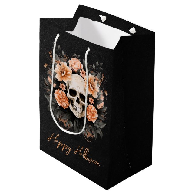 Sacola Para Presentes Média Glam Floral Personalizado Halloween (Frente inclinada)