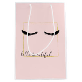 Sacola Para Presentes Média Glama dos Eyelashes Dourados, Pretos e Cor-de-Rosa
