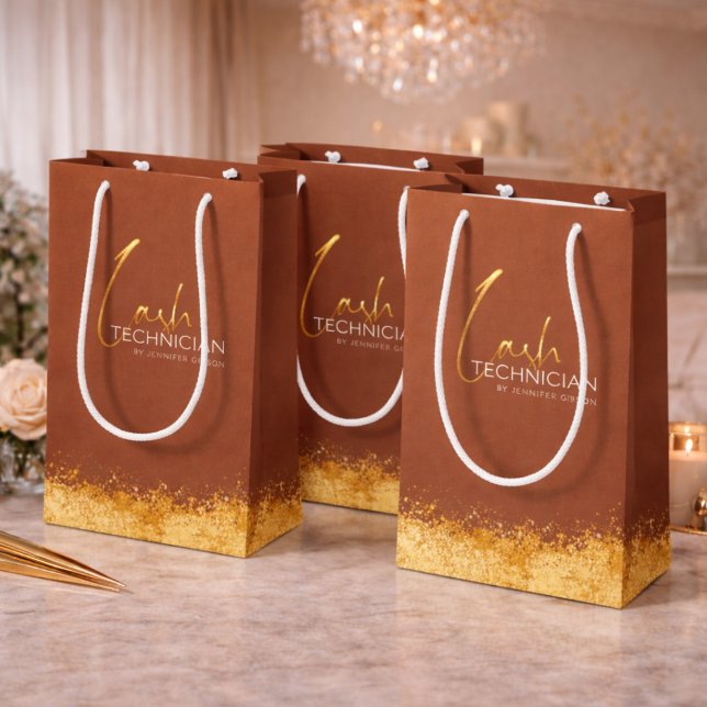 Sacola Para Presentes Média Glamorous Gold & Brown Lash Tech  (Criador carregado)