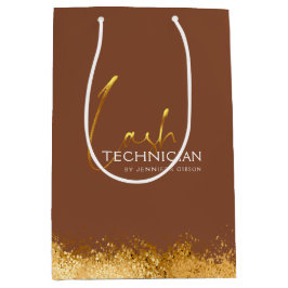 Sacola Para Presentes Média Glamorous Gold & Brown Lash Tech 