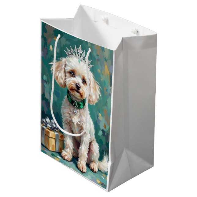Sacola Para Presentes Média Glamorous White Poodle Princess Christmas Art (Frente inclinada)