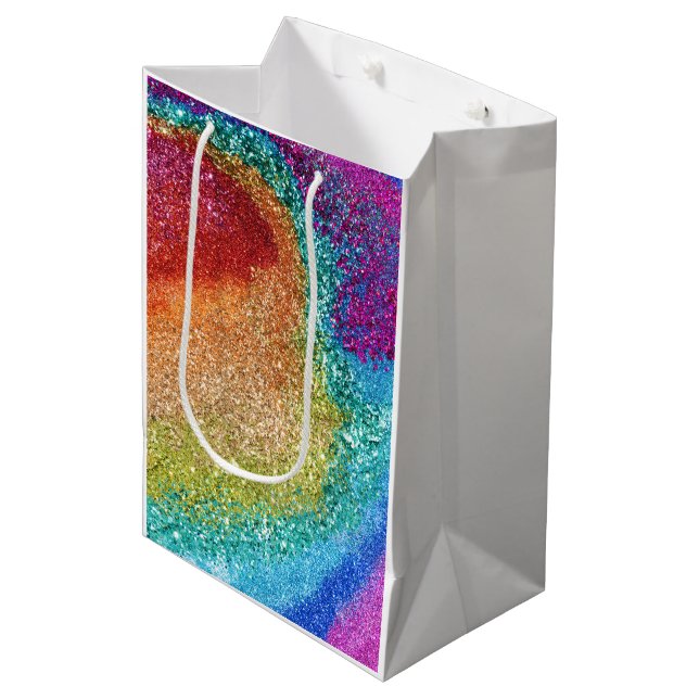 Sacola Para Presentes Média Gleaming Rainbow Glitter Swirl (Frente inclinada)
