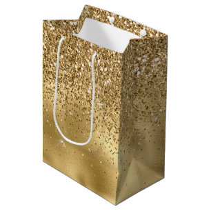 Sacola Para Presentes Média Glitter de Fragmento de Grelha Dourada