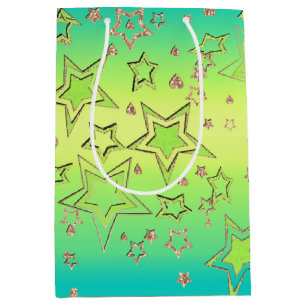 Sacola Para Presentes Média Glitter de gradiente natalício brilhando estrelas