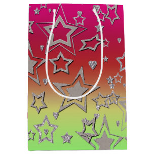 Sacola Para Presentes Média Glitter de gradiente natalício brilhando estrelas