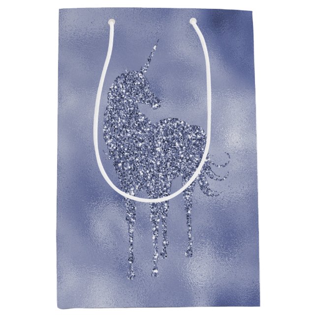 Sacola Para Presentes Média Glitter de Unicórnio Roxo (Frente)