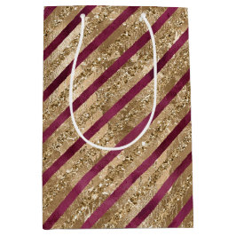 Sacola Para Presentes Média Glitter Dourado e Borgonha