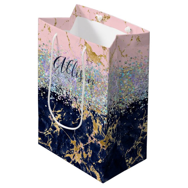 Sacola Para Presentes Média Glitter e mármore personalizados (Frente inclinada)