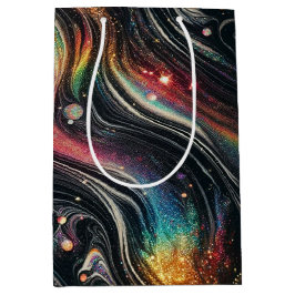 Sacola Para Presentes Média Glitter Galáctico do Arco-Íris Holográfico 70s