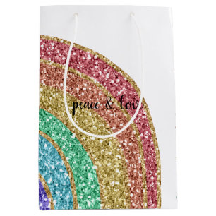 Sacola Para Presentes Média Glitter Sparkle Dourado Rainbow personalizado