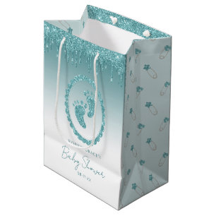 Sacola Para Presentes Média Glitter Teal Drives Bebê Pés-Presente Bag Personal