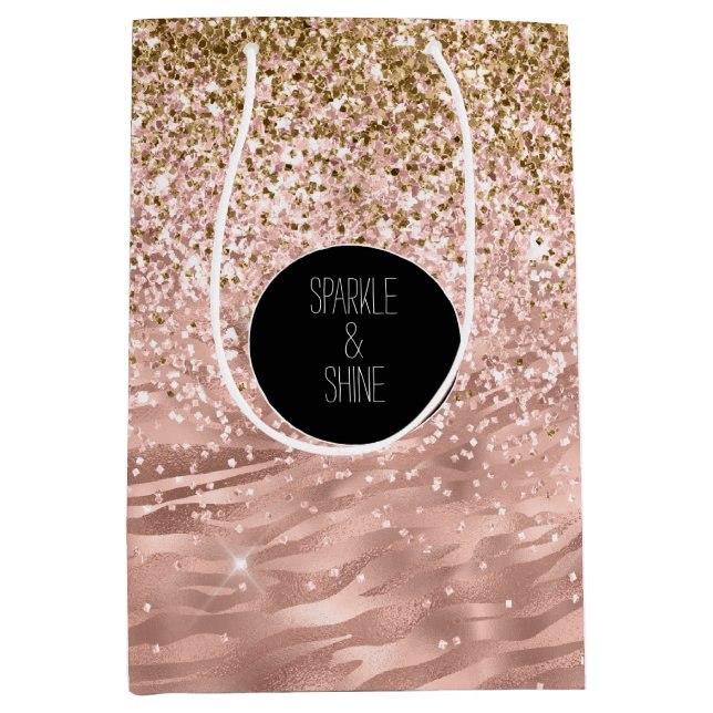 Sacola Para Presentes Média Glitz de Impressão de Zebra Rosa Chic (Frente)