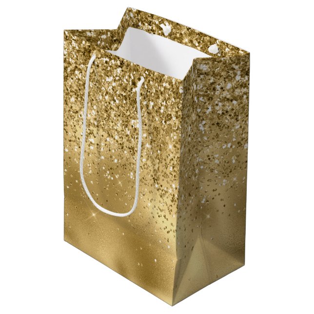 Sacola Para Presentes Média Glitzy Dourado Glam Glitter Sparkle    (Frente inclinada)