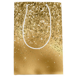 Sacola Para Presentes Média Glitzy Dourado Glam Glitter Sparkle   