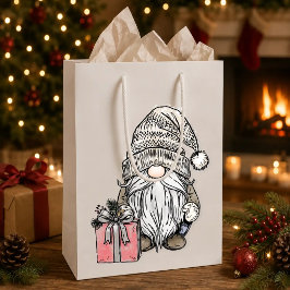Sacola Para Presentes Média Gnomo de Natal com Presente