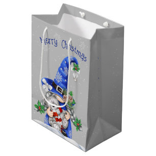 Sacola Para Presentes Média Gnomo de Natal com Urso de Teddy