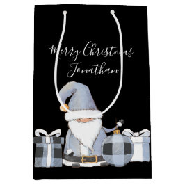 Sacola Para Presentes Média Gnomo de Papais noeis Azuis Bonitos com presentes