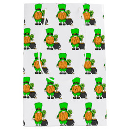 Sacola Para Presentes Média Gnomo Verde Leprechaun com Shamrock