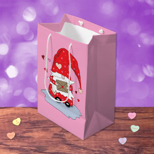 Sacola Para Presentes Média Gnomo Vermelho Bonito com Saco de Presente Rosa