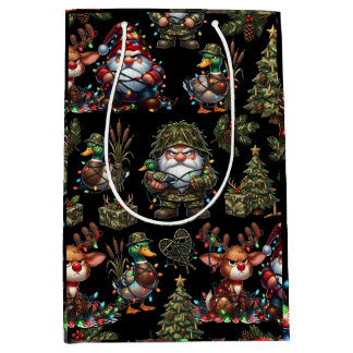 Sacola Para Presentes Média Gnomos Camuflados para Caça de Patos