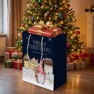 Sacola Para Presentes Média Gnomos Personalizados Inverno Neve Natal Feliz Fér