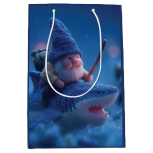Sacola Para Presentes Média Gnomos Whimsical Andando em Tubarões