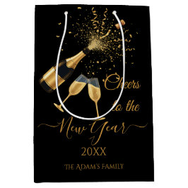 Sacola Para Presentes Média Gold Champagne Cheers New Year
