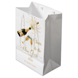 Sacola Para Presentes Média Gold Champagne Cheers New Year