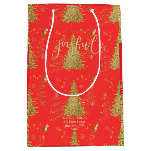Sacola Para Presentes Média Gold JOYFUL on Red Christmas (Frente)
