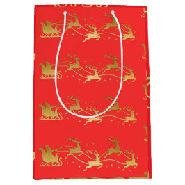 Sacola Para Presentes Média Gold JOYFUL on Red Christmas