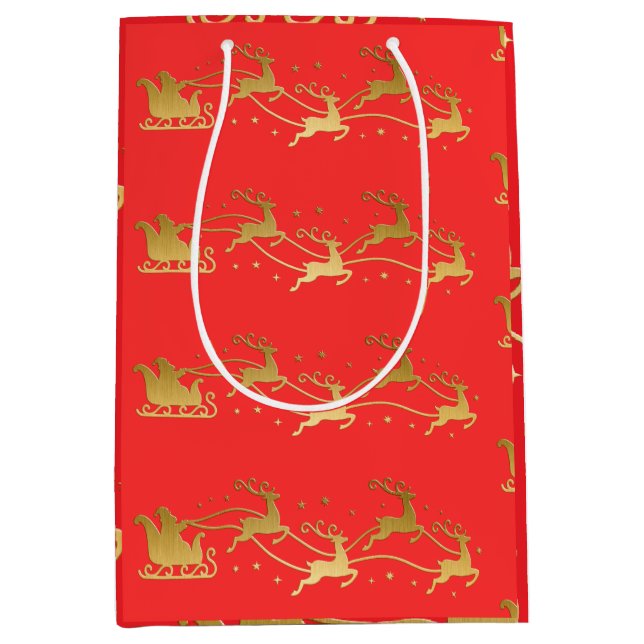 Sacola Para Presentes Média Gold JOYFUL on Red Christmas (Frente)