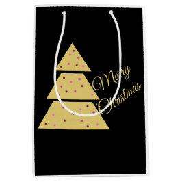 Sacola Para Presentes Média Golden Christmas Tree Gift Bag