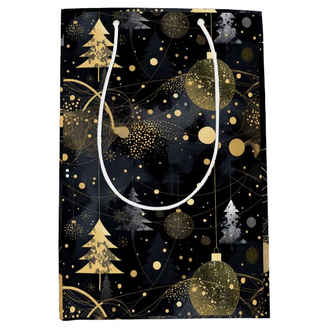 Sacola Para Presentes Média Golden Noir Christmas  (Frente)