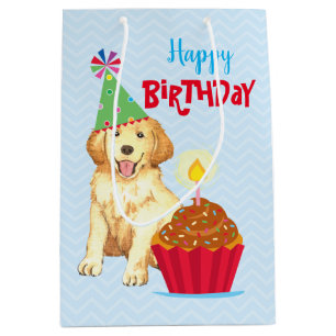 Sacola Para Presentes Média Golden retriever do cupcake do aniversário