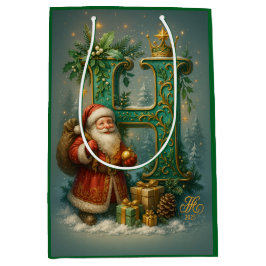 Sacola Para Presentes Média  Goldenes Initial H  mit Weihnachtsmann und Krone 