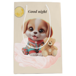 Sacola Para Presentes Média Good Night Cozy Puppy Gift Bag