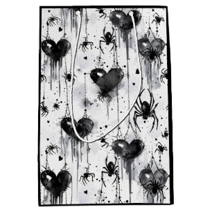 Sacola Para Presentes Média Gothic Love Spooky Spider Web com Corações