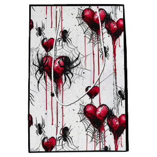 Sacola Para Presentes Média Gothic Love Spooky Spider Web com Corações