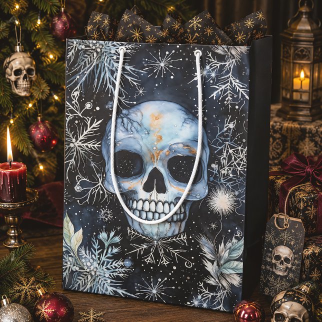 Sacola Para Presentes Média Gothic Natal Crânio Creepmas (Criador carregado)
